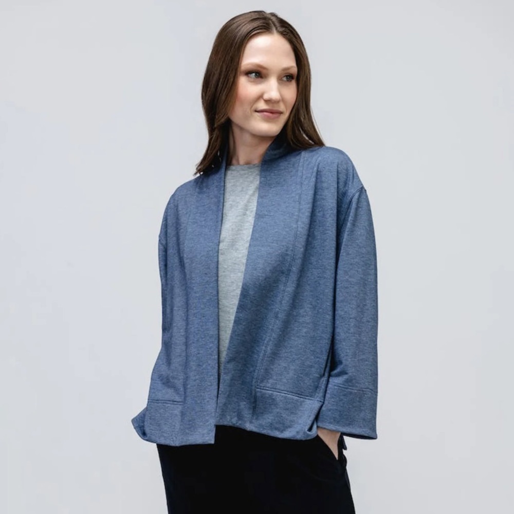 Ministry of supply Fusion Terry Cardigan - Heather Blue